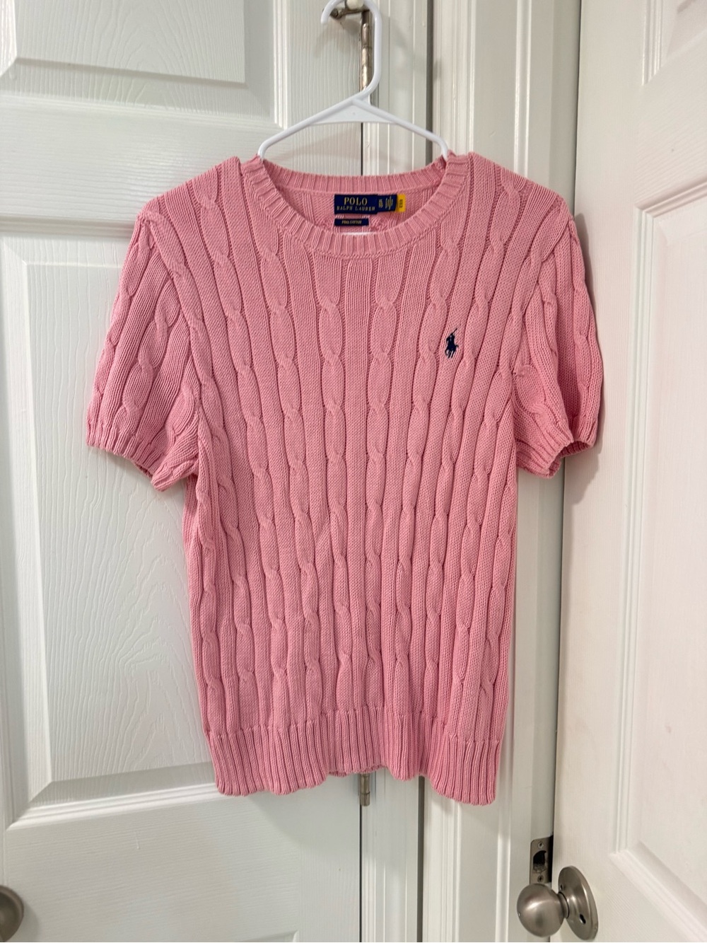Polo Ralph Lauren Women's Cable-Knit Cotton Short-Sleeve Sweater size XL pink